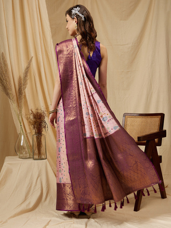 Purple Tissue Silk Digital Print Floral Saree with Unstitched Blouse - Hiral Fashion