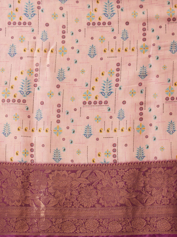 Purple Tissue Silk Digital Print Floral Saree with Unstitched Blouse - Hiral Fashion