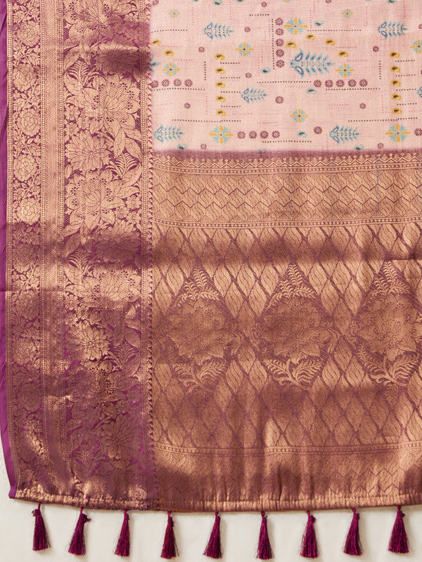 Purple Tissue Silk Digital Print Floral Saree with Unstitched Blouse - Hiral Fashion