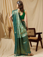 Turquoise Tissue Silk Digital Print Geomatric Saree with Unstitched Blouse - Hiral Fashion