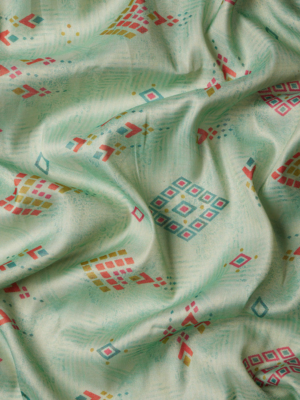 Turquoise Tissue Silk Digital Print Geomatric Saree with Unstitched Blouse - Hiral Fashion