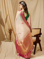 Beige Munga Silk Digital Print Floral Saree with Unstitched Blouse - Hiral Fashion