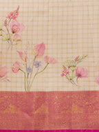 Beige Munga Silk Digital Print Floral Saree with Unstitched Blouse - Hiral Fashion