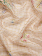 Beige Munga Silk Digital Print Floral Saree with Unstitched Blouse - Hiral Fashion