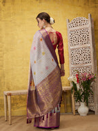Lavender Munga Silk Digital Print Floral Saree with Unstitched Blouse - Hiral Fashion