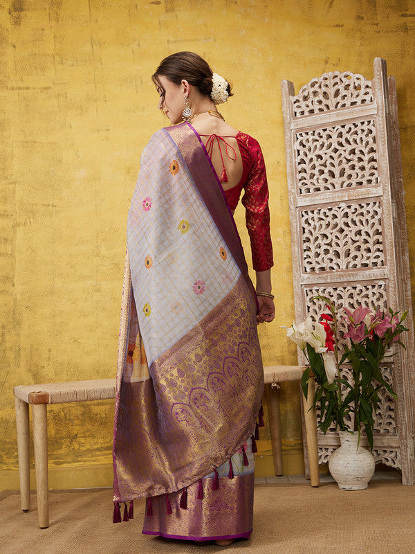 Lavender Munga Silk Digital Print Floral Saree with Unstitched Blouse - Hiral Fashion