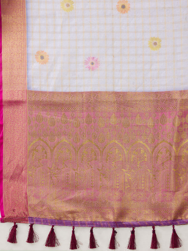 Lavender Munga Silk Digital Print Floral Saree with Unstitched Blouse - Hiral Fashion