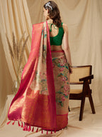 Peach Munga Silk Digital Print Floral Saree with Unstitched Blouse - Hiral Fashion