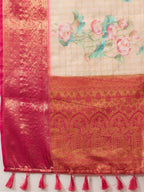 Peach Munga Silk Digital Print Floral Saree with Unstitched Blouse - Hiral Fashion