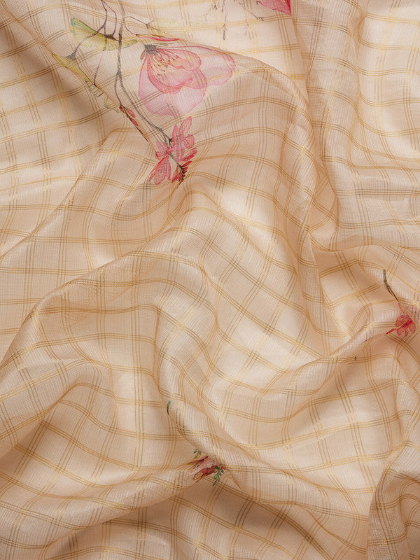 Peach Munga Silk Digital Print Floral Saree with Unstitched Blouse - Hiral Fashion