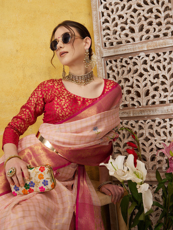 Pink Munga Silk Digital Print Floral Saree with Unstitched Blouse - Hiral Fashion