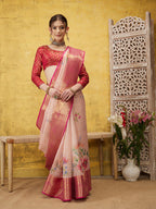 Pink Munga Silk Digital Print Floral Saree with Unstitched Blouse - Hiral Fashion
