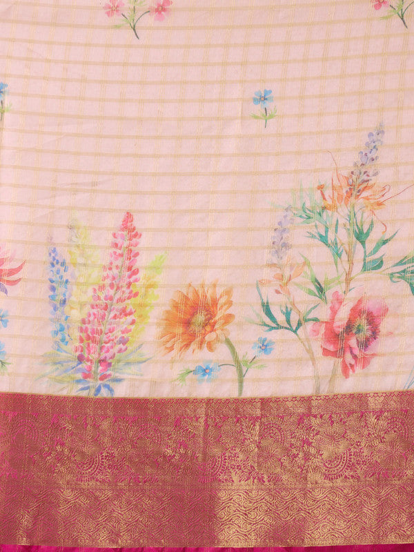 Pink Munga Silk Digital Print Floral Saree with Unstitched Blouse - Hiral Fashion