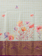 Sky Blue Munga Silk Digital Print Floral Saree with Unstitched Blouse - Hiral Fashion