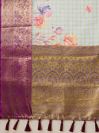 Sky Blue Munga Silk Digital Print Floral Saree with Unstitched Blouse - Hiral Fashion