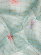 Sky Blue Munga Silk Digital Print Floral Saree with Unstitched Blouse - Hiral Fashion