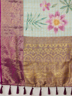 Turquoise Munga Silk Digital Print Floral Saree with Unstitched Blouse - Hiral Fashion