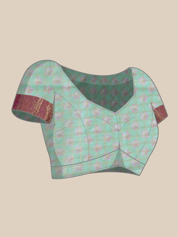 Turquoise Munga Silk Digital Print Floral Saree with Unstitched Blouse - Hiral Fashion