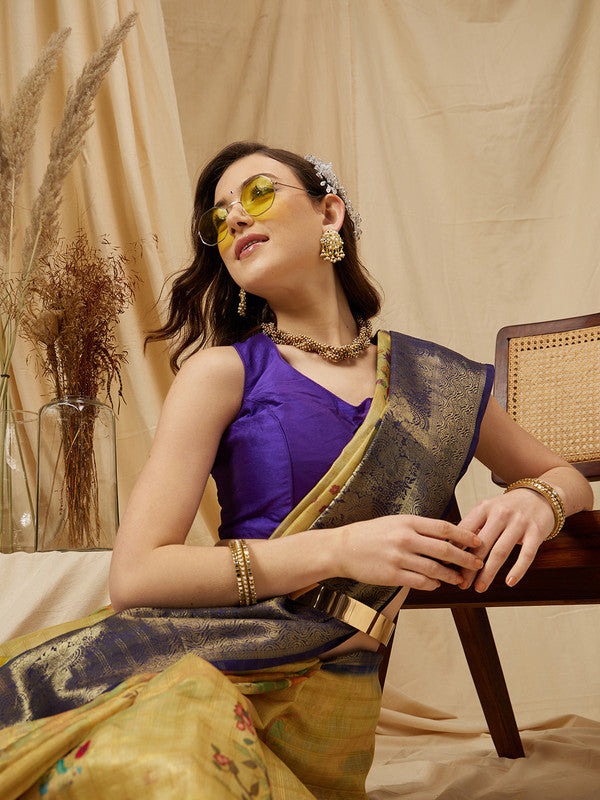 Yellow Munga Silk Digital Print Floral Saree with Unstitched Blouse - Hiral Fashion