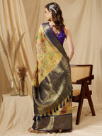 Yellow Munga Silk Digital Print Floral Saree with Unstitched Blouse - Hiral Fashion