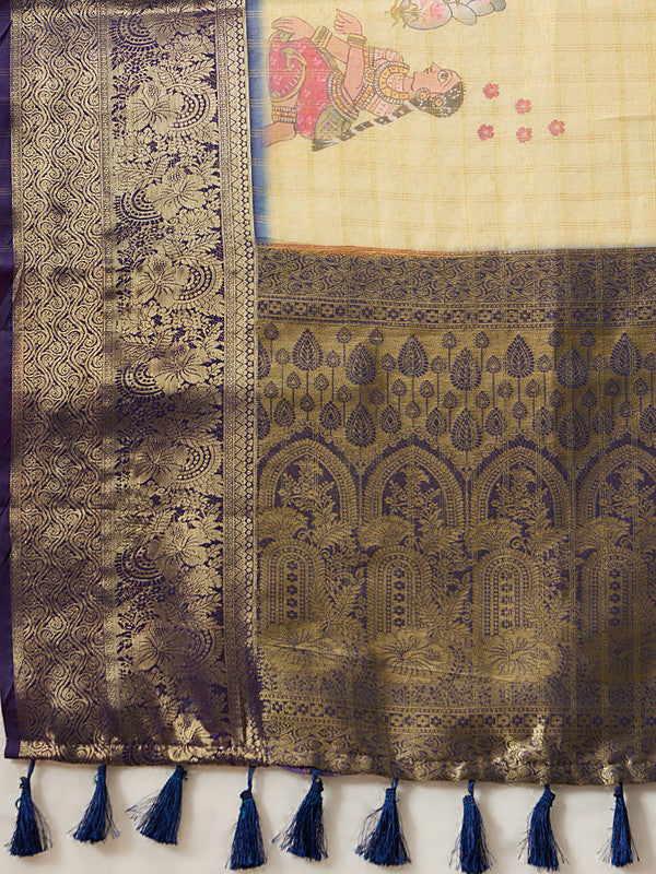 Yellow Munga Silk Digital Print Floral Saree with Unstitched Blouse - Hiral Fashion