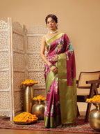 Hiral Fashion Pink Banarasi Silk Floral Digital Printed Saree
