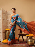 Hiral Fashion Teal Banarasi Silk Floral Digital Printed Saree