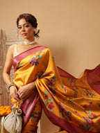 Hiral Fashion Mustard Banarasi Silk Floral Digital Printed Saree