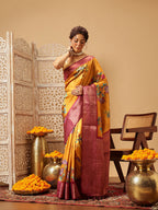 Hiral Fashion Mustard Banarasi Silk Floral Digital Printed Saree