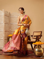 Hiral Fashion Mustard Banarasi Silk Floral Digital Printed Saree