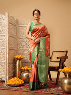 Hiral Fashion Orange Banarasi Silk Floral Digital Printed Saree