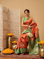 Hiral Fashion Orange Banarasi Silk Floral Digital Printed Saree