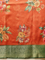 Hiral Fashion Orange Banarasi Silk Floral Digital Printed Saree