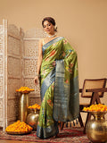 Hiral Fashion Green Banarasi Silk Floral Digital Printed Saree