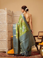 Hiral Fashion Green Banarasi Silk Floral Digital Printed Saree