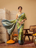 Hiral Fashion Green Banarasi Silk Floral Digital Printed Saree