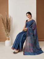 Hiral Fashion Blue Banarasi Cotton Silk Abstract Digital Printed Saree