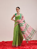 Hiral Fashion Green Banarasi Cotton Silk Abstract Digital Printed Saree