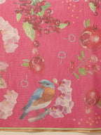Hiral Fashion Pink Banarasi Cotton Silk Fruits Digital Printed Saree