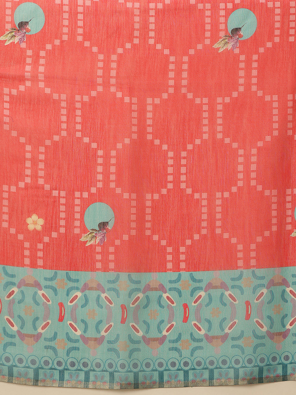 Hiral Fashion Red Banarasi Cotton Silk Fruits Digital Printed Saree