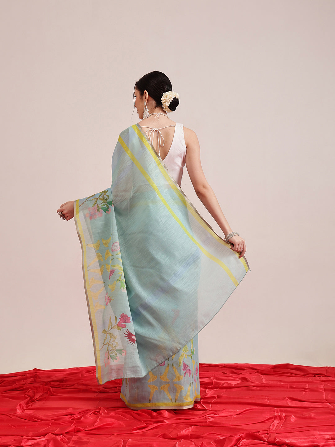 Hiral Fashion Blue Banarasi Cotton Silk Floral Digital Printed Saree