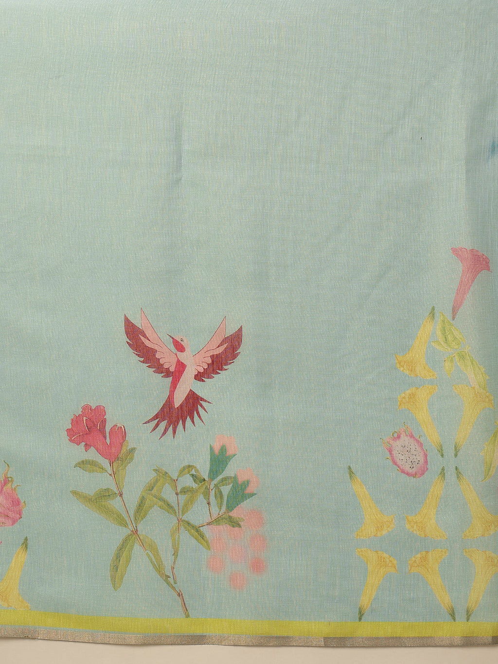 Hiral Fashion Blue Banarasi Cotton Silk Floral Digital Printed Saree