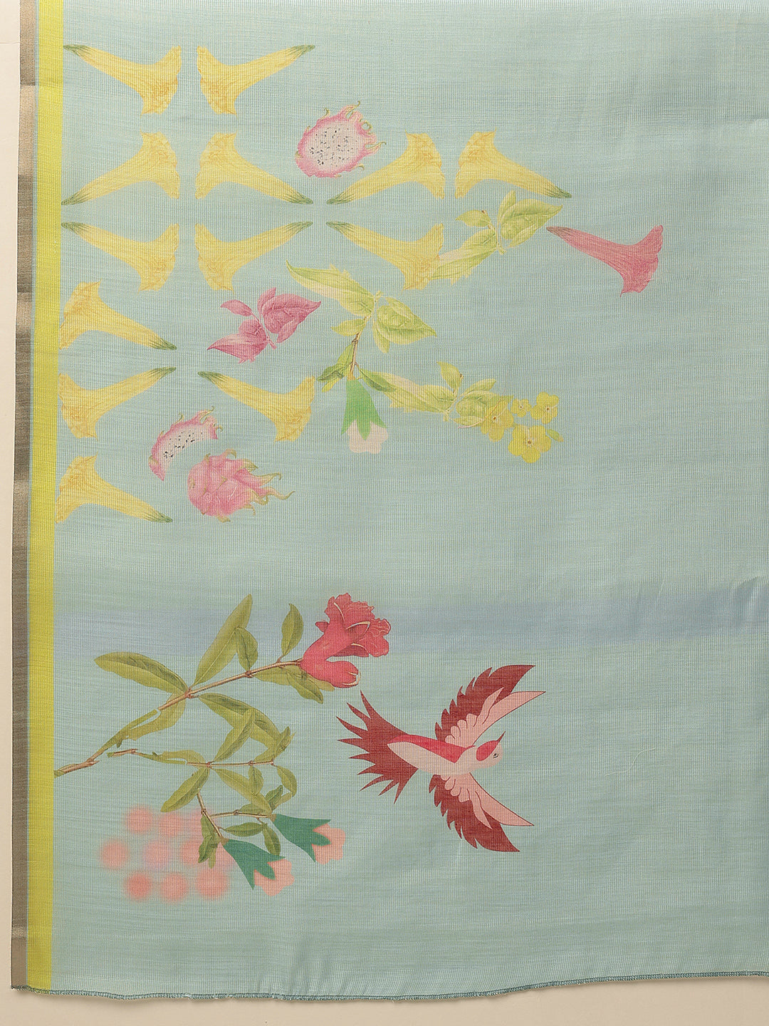 Hiral Fashion Blue Banarasi Cotton Silk Floral Digital Printed Saree