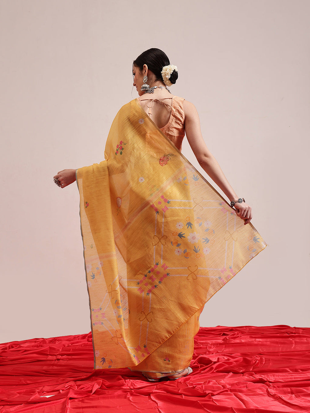Hiral Fashion Yellow Banarasi Cotton Silk Fruits Digital Printed Saree