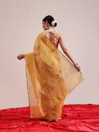 Hiral Fashion Yellow Banarasi Cotton Silk Fruits Digital Printed Saree
