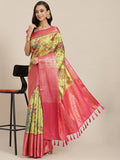 Green Art Silk Printed Polka Dots Saree with Unstitched Blouse - Hiral Fashion