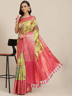 Green Art Silk Printed Polka Dots Saree with Unstitched Blouse - Hiral Fashion