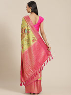 Green Art Silk Printed Polka Dots Saree with Unstitched Blouse - Hiral Fashion
