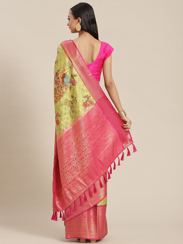Green Art Silk Printed Polka Dots Saree with Unstitched Blouse - Hiral Fashion