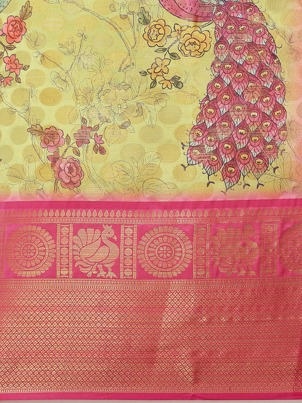 Green Art Silk Printed Polka Dots Saree with Unstitched Blouse - Hiral Fashion